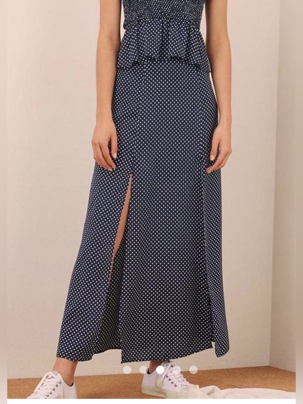 The Fifth Label Navy and White Polka Dot Maxi Skirt Front Thigh Slit Size: XS